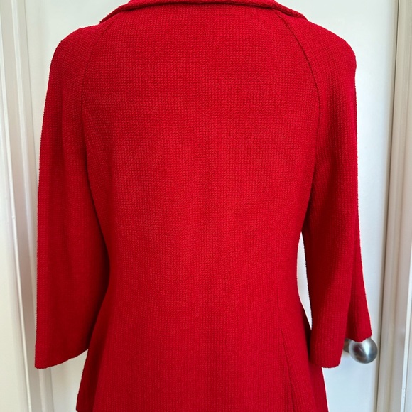 St John Red size  8 Boucle knit bracelet sleeve blazer jacket made USA - Picture 7 of 8
